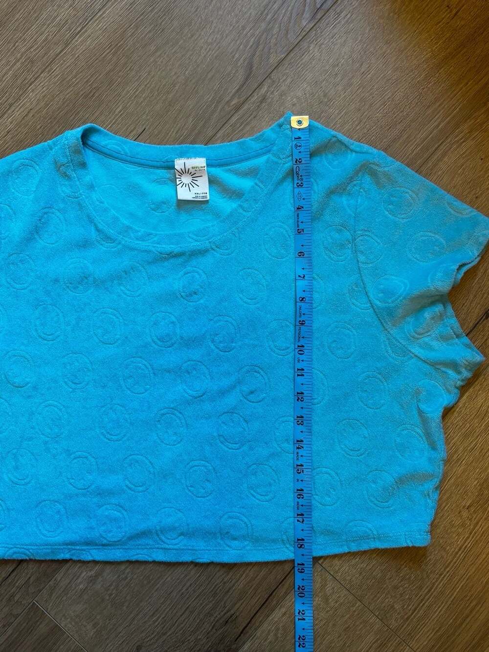 OFFLINE by Aerie Blue Terry Smiley Face Crop T-Shirt Size XXL - Picture 4 of 6